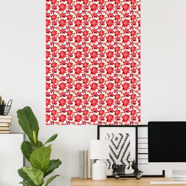 Röd Rosa Blommig Sömlös Mönster Mörk Estetik  Poster (Hemmakontoret)