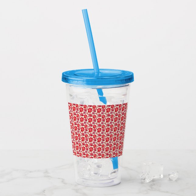 Röd Rosa Blommig Sömlös Mönster Mörk Estetik  Take Away Mugg (Framsida Ice)