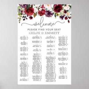 Röd Rosa Blommigt - säte för Alfabetiskt Bröllop Poster