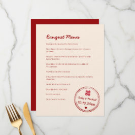 Röd rosa chinese bröllop dubbla lycka frimärke meny