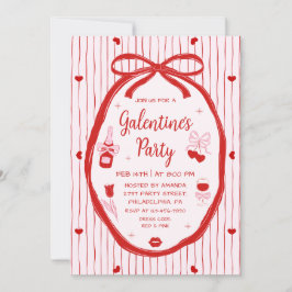Röd Rosa Coquette Handritad Galentine-fest  Inbjudningar