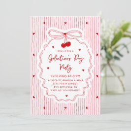 Röd Rosa Coquette Körsbärsbåge Galentine's Dag Fes Inbjudningar
