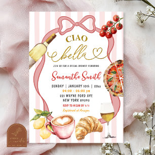 Röd Rosa Coquette Ränder Italien Ciao Bella Bröllo Inbjudningar