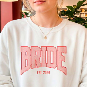 Röd + Rosa Falskt Glitter BRUD Varsity Bokstav Lång Ärmad Tröja