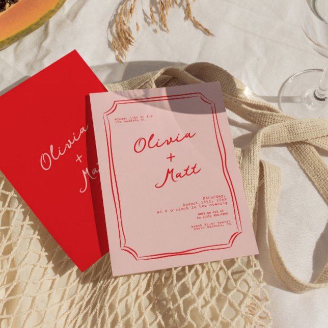 Röd + Rosa Färgrik Bröllopsinbjudan Inbjudningar (red pink wedding, colorful wedding invitation, modern wedding invite, bold wedding invite, vibrant w)