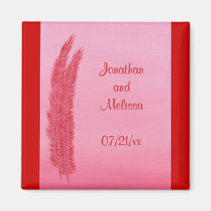 Röd Rosa Feathers Spara datumet bröllop magnet