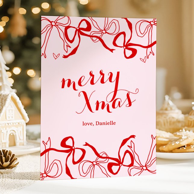Röd Rosa Feminint Kokett Jul Julkort (Skapare uppladdad)