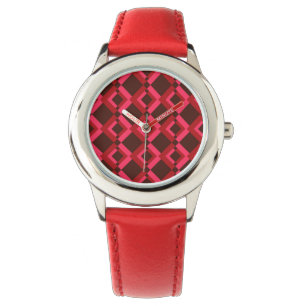 Röd, rosa, fet, levande, coola, trendigets geometr armbandsur
