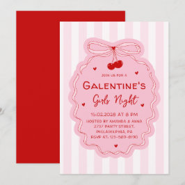 Röd Rosa Girl Coquette Bow Galentines Tjejkväll Inbjudningar