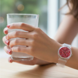 Röd Rosa Glitter Klar Rem Rosa Damklocka Armbandsur