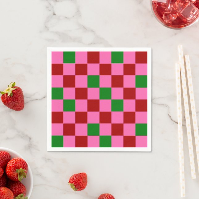 Röd Rosa Grön Rutig Mönsterdesign  Pappersservett (Insitu)