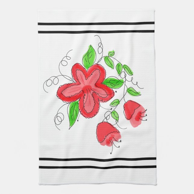 Röd rosa grönt och vit kökshandduk (Vertikal)