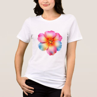 Röd, rosa, gul, blå blommig t-shirt för kvinnor