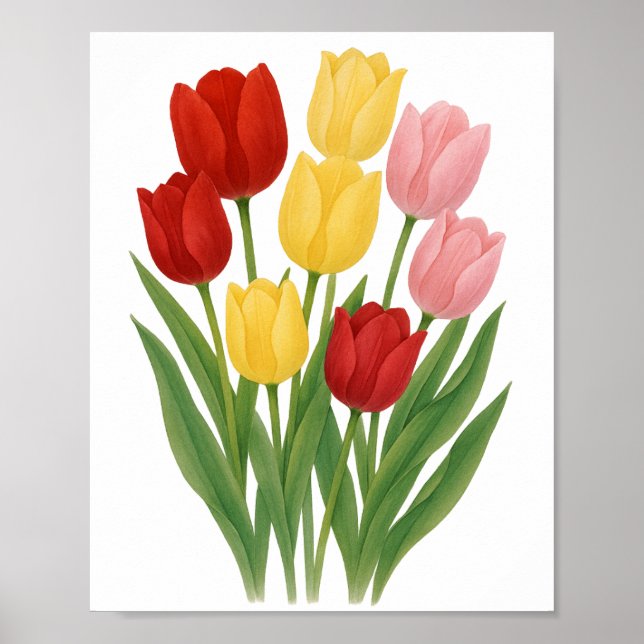 Röd Rosa Gult Tulips Painting Blommigt Wall Art Ar Poster (Framsidan)