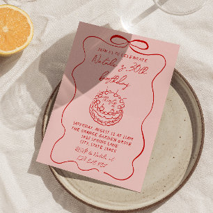 Röd Rosa Hand plockade Cake Quirky Unik födelsedag Inbjudningar