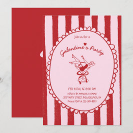 Röd Rosa Handritad Galentine-fest Inbjudningar