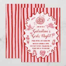Röd Rosa Handritad Galentine's Tjejkvällsfest Inbjudningar