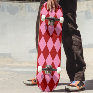 Röd Rosa Harlekin Rutig Design Mini Skateboard Bräda 18,5 Cm