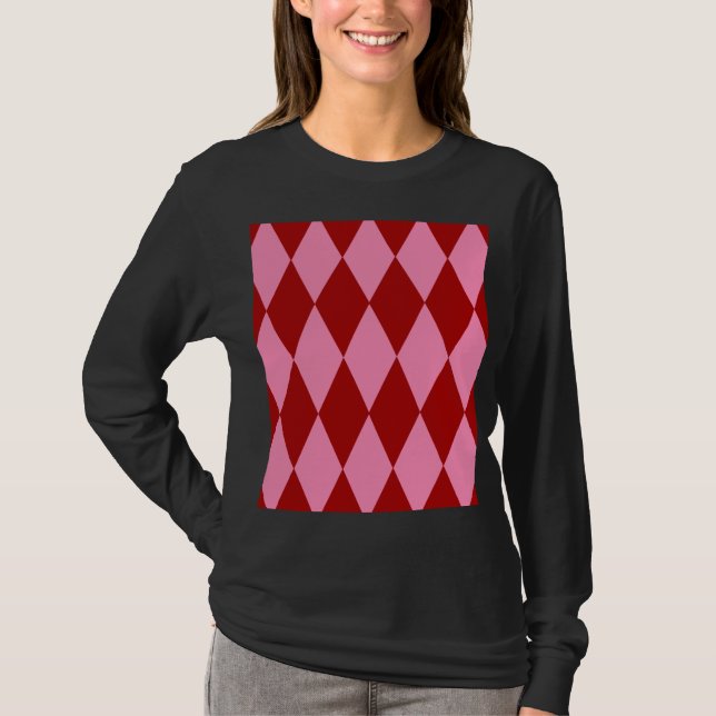 Röd Rosa Harlekin Rutig Design  T Shirt (Framsida)