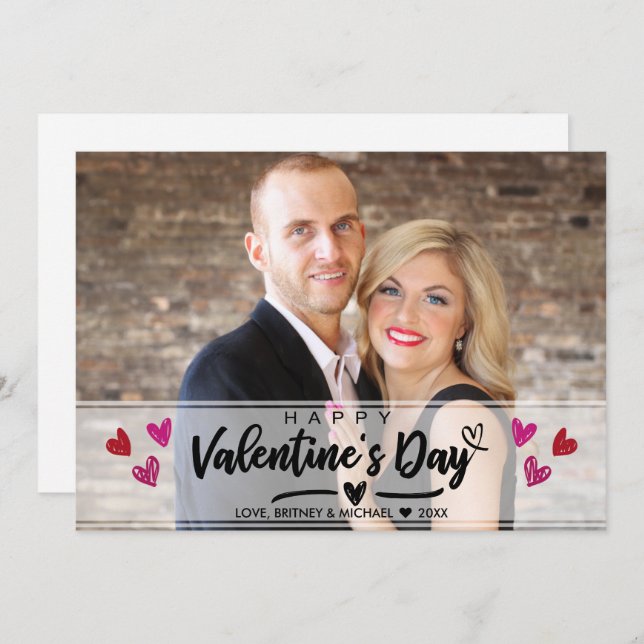 Röd Rosa Heart Alla hjärtans dag-fotokort (Fram/baksida)