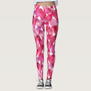Röd rosa hjärta för gullig valentin dagvattenfärg leggings
