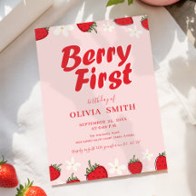 Röd Rosa Jordgubb Berry Första Födelsedag