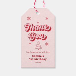 Röd Rosa Jul Födelsedag Tack Presentgåva Presentetikett