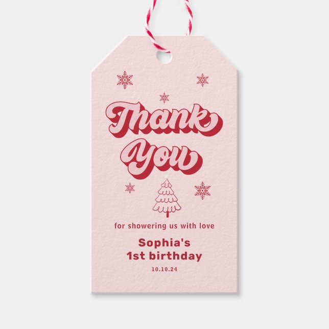 Röd Rosa Jul Födelsedag Tack Presentgåva Presentetikett (Framsidan)