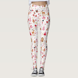 Röd Rosa Jul Winter Wonderland Jultomten Leggings