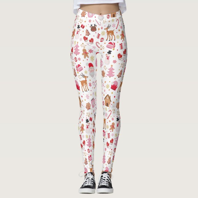 Röd Rosa Jul Winter Wonderland Jultomten Leggings (Framsida)