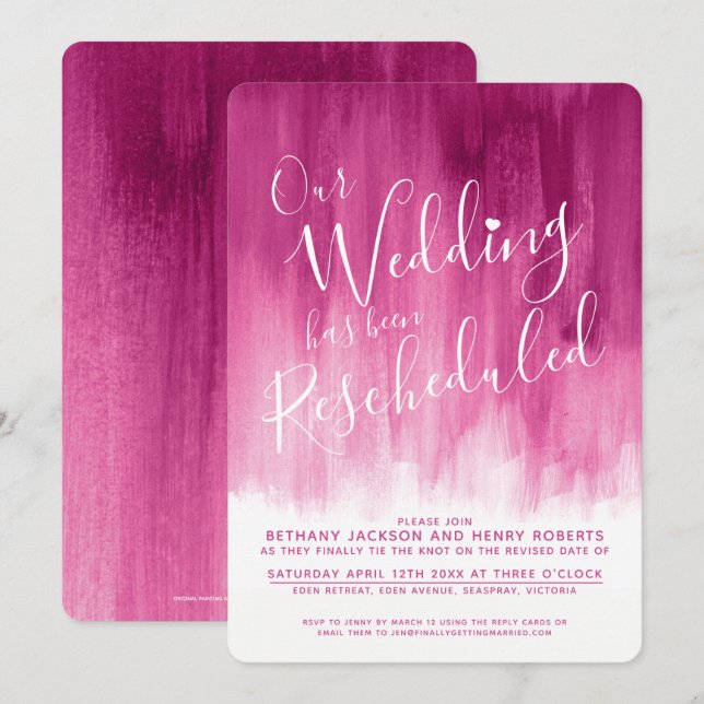 Röd rosa konst omschemalagd bröllop inbjudningar (Fram/baksida)