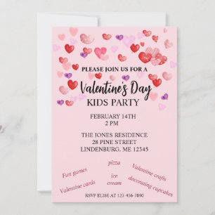 Röd, Rosa, Lila Hearts Valentines Kids Party Inbjudningar