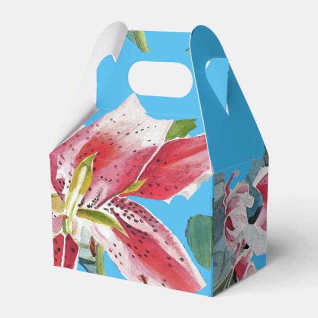 Röd Rosa Lilja Blommig Blå Bröllopstårta Förmånslå Presentaskar (Framsidan Sidan)