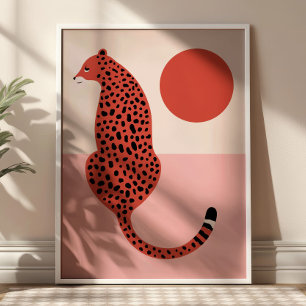 Röd & Rosa Modern Leopardy Illustration Djurkonst Poster