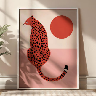 Röd & Rosa Modern Leopardy Illustration Djurkonst Poster