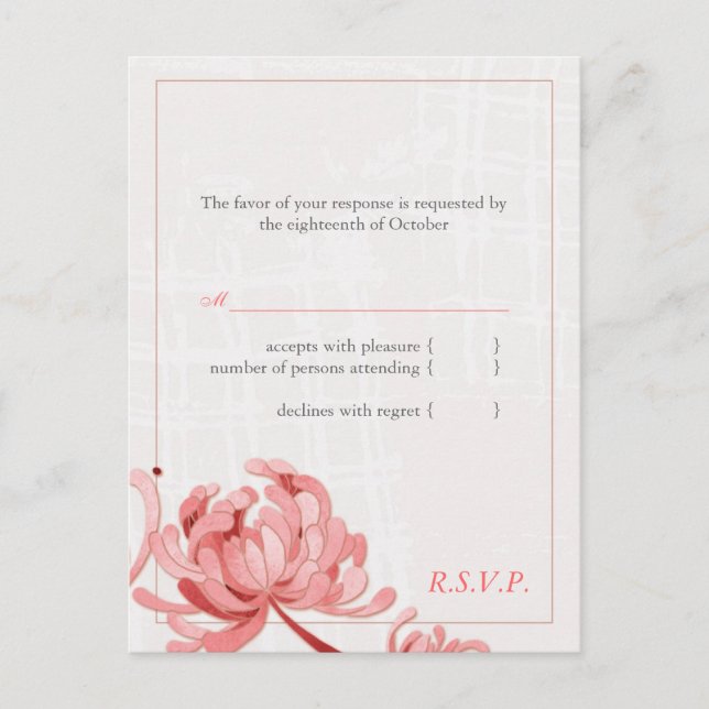 Röd Rosa Monotone Blommigt Bröllop OSA Inbjudan Vykort (Framsida)