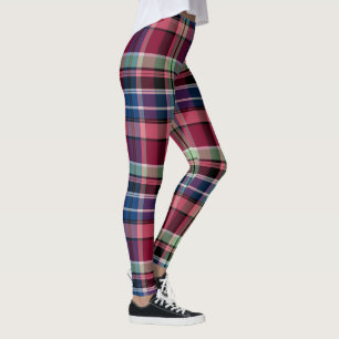Röd, rosa och blått plaid leggings