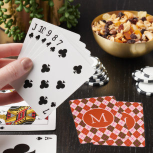 Röd rosa och brun argyle-mönster monogram casinokort