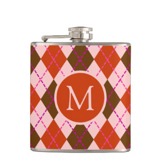 Röd rosa och brun argyle-mönster monogram fickplunta