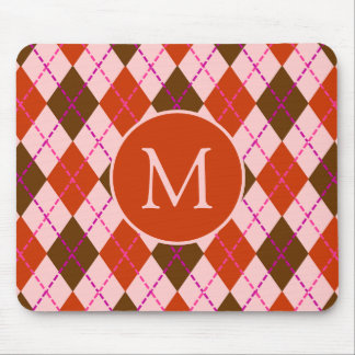 Röd rosa och brun argyle-mönster monogram musmatta