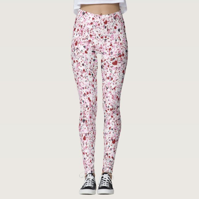 Röd, Rosa och Grått Hearts, platterfärg Leggings (Framsida)