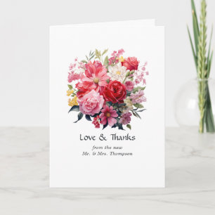 Röd, Rosa och Grön Blommig Bröllopsfest Tack Kort