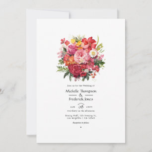 Röd, rosa och grön blomsterbröllop inbjudningar
