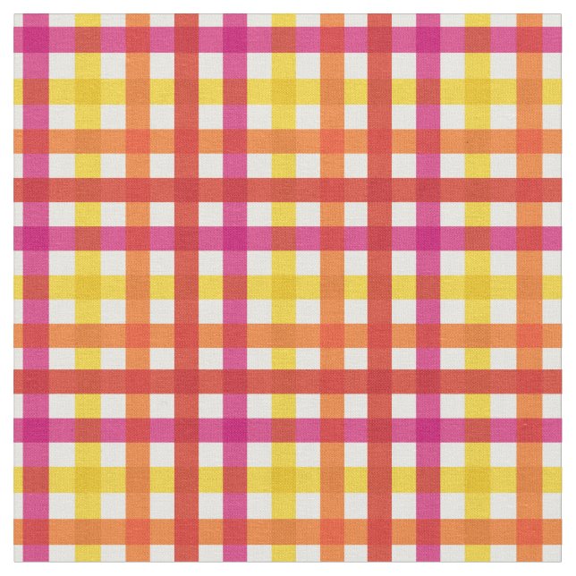 Röd, Rosa och Gult Hett Sommarregnbåge Play Tartan Tyg (Närbild)