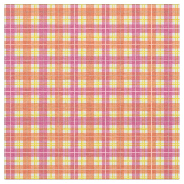 Röd, Rosa och Gult Hett Sommarregnbåge Play Tartan Tyg (Närbild)