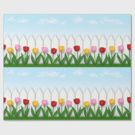 Röd Rosa och Gult Tulips White Picket Fence Tiling Presentpapper