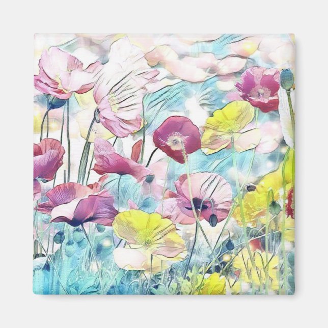 Röd, rosa och gult vår blommor magnet (Framsidan)