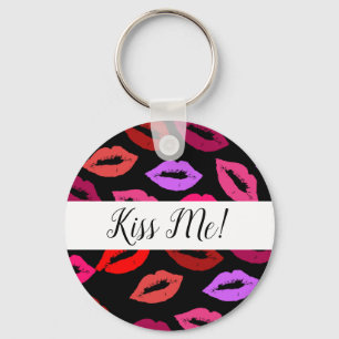 Röd, Rosa och Lila Pucker Lip Mönster Nyckelring