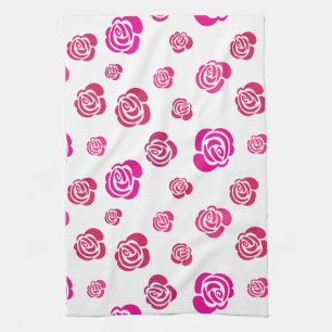 Röd Rosa och Magenta Ro i Flowery Mönster Kökshandduk