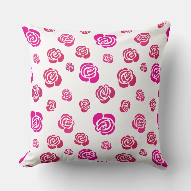 Röd Rosa och Magenta Ro i Flowery Mönster Kudde (Framsida)